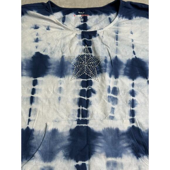 Style & Co Sport Top Womens 2X Blue Tie Dye Short Sleeve Rhinestone Star Pockets - Picture 3 of 10